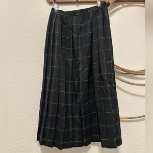 Requirements Black Plaid Midi Skirt with Green Windowpane